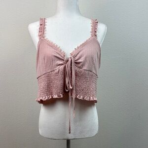 NWT- POL Blush corset style textured cozy knit adjustable strap crop top
